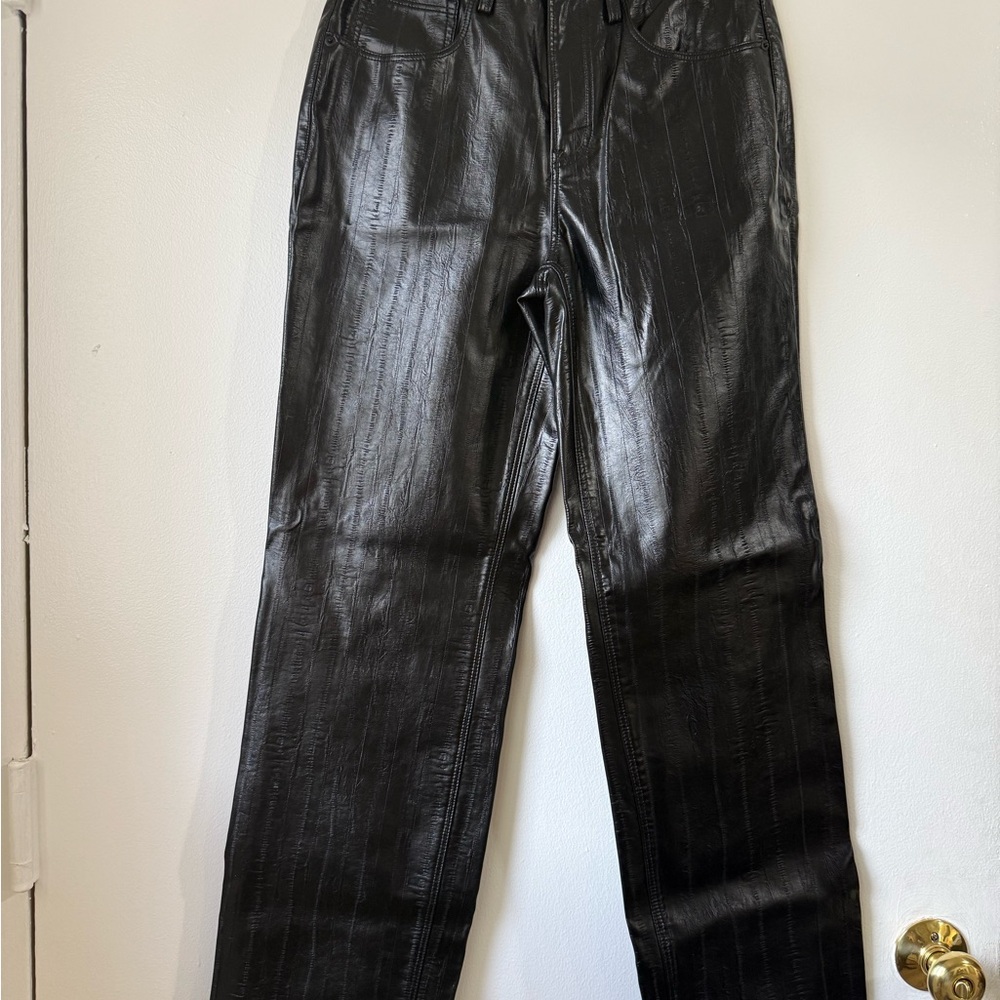 Good American Black Faux Leather Straight Pants